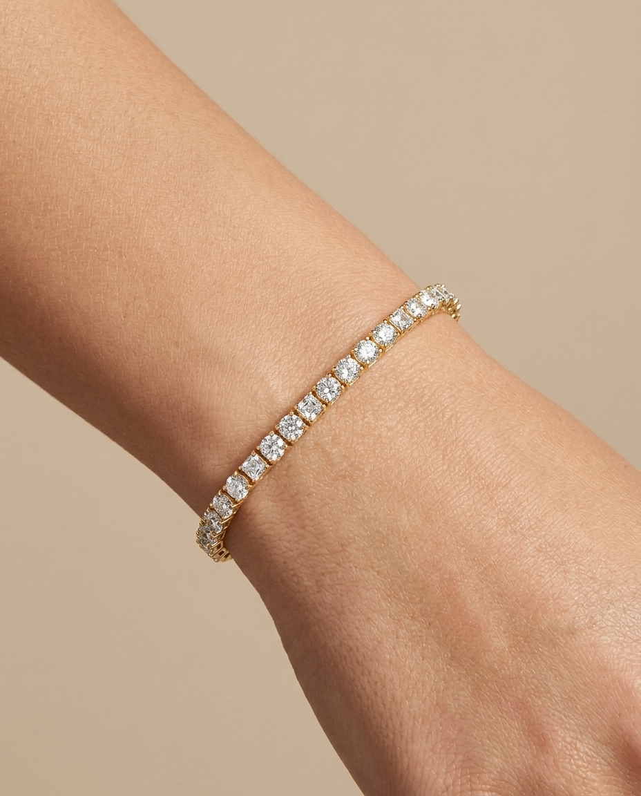 14KT Gold <B>CHAMPAGNE</B> Diamond Tennis Bracelet (4.00 CTS) on model