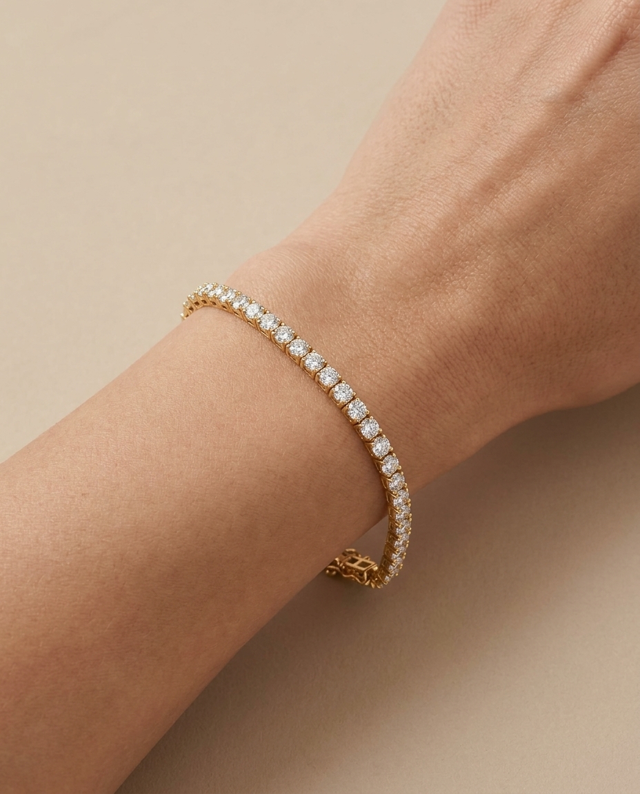 14KT Gold <B>CHAMPAGNE</B> Diamond Tennis Bracelet (5.00 CTS) on model