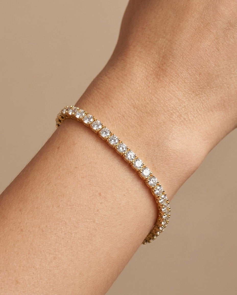 14KT Gold <B>CHAMPAGNE</B> Diamond Tennis Bracelet (5.00 CTS) on model