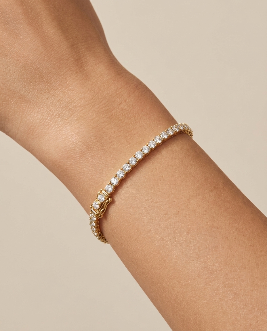 14KT Gold Diamond Tennis Bracelet (5.00 CTS) on model