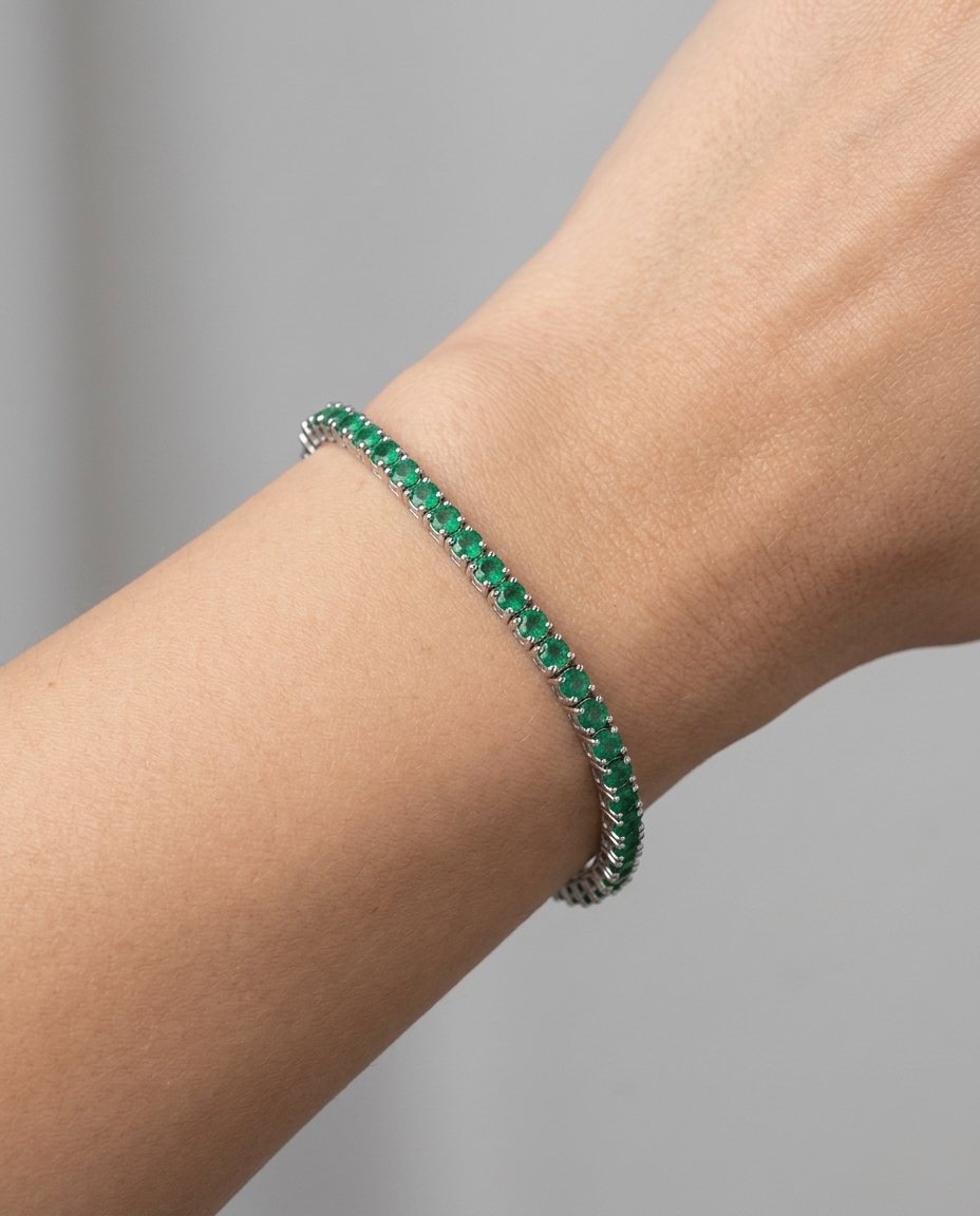 14KT White Gold Emerald Bracelet on model