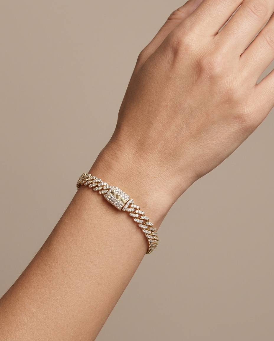 14KT Gold Diamond Miami Cuban Bracelet (5 MM) on model