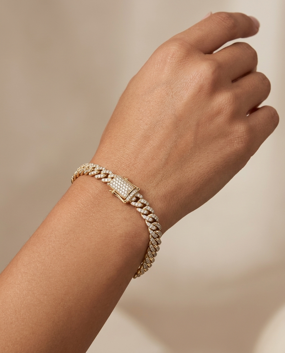 14KT Gold Diamond Miami Cuban Bracelet (5 MM) on model