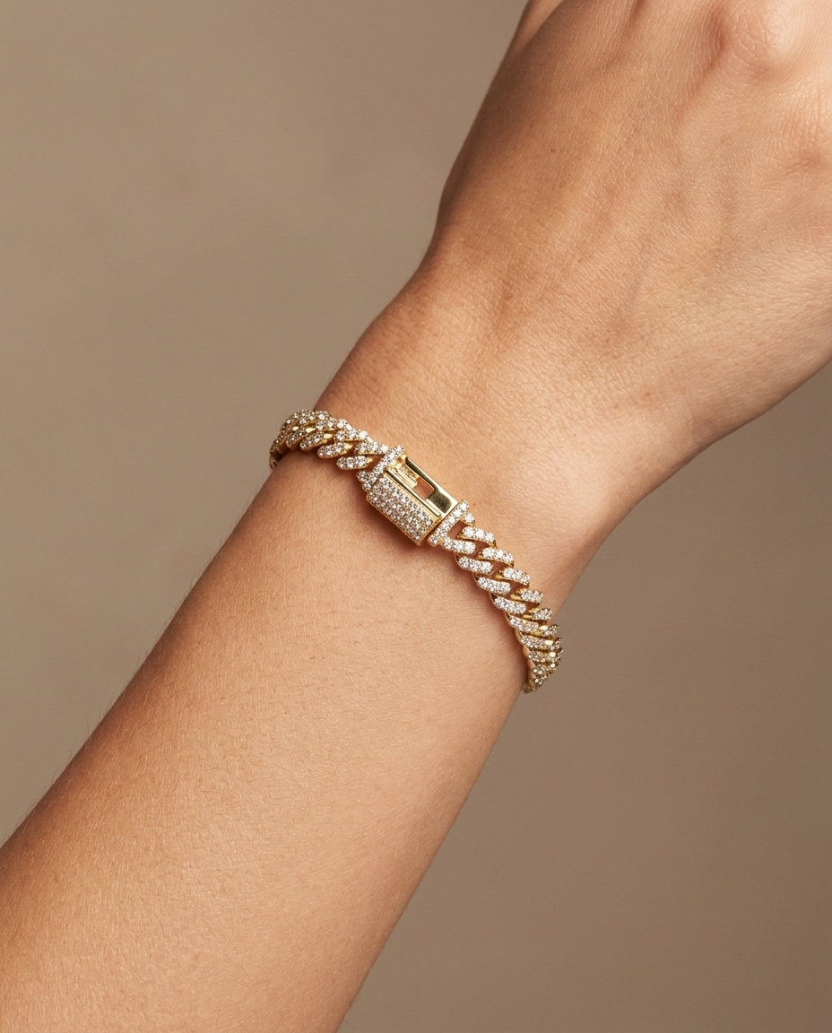 14KT Gold Diamond Miami Cuban Bracelet (5 MM) on model