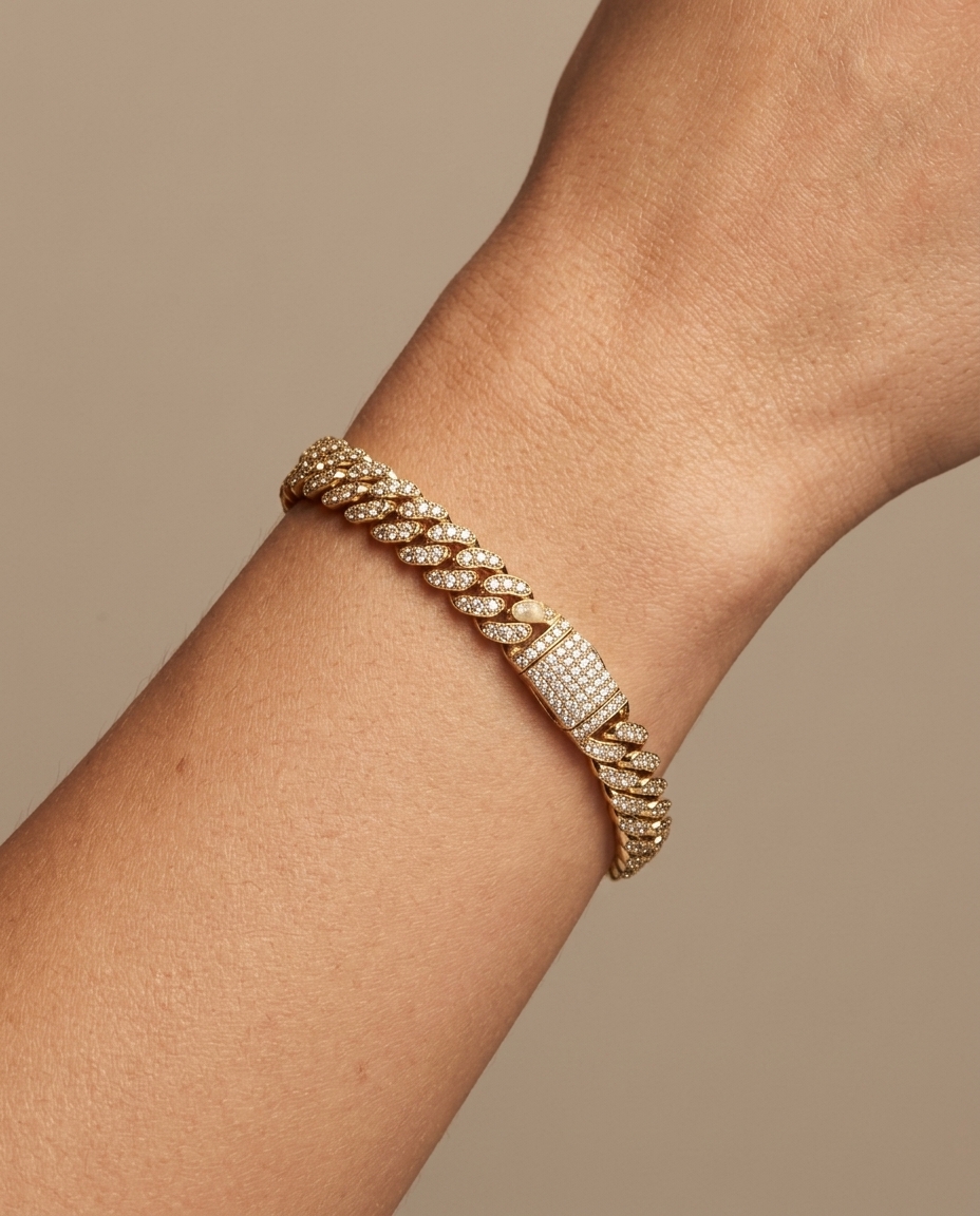 14KT Yellow Gold Diamonds Miami Cuban Bracelet on model