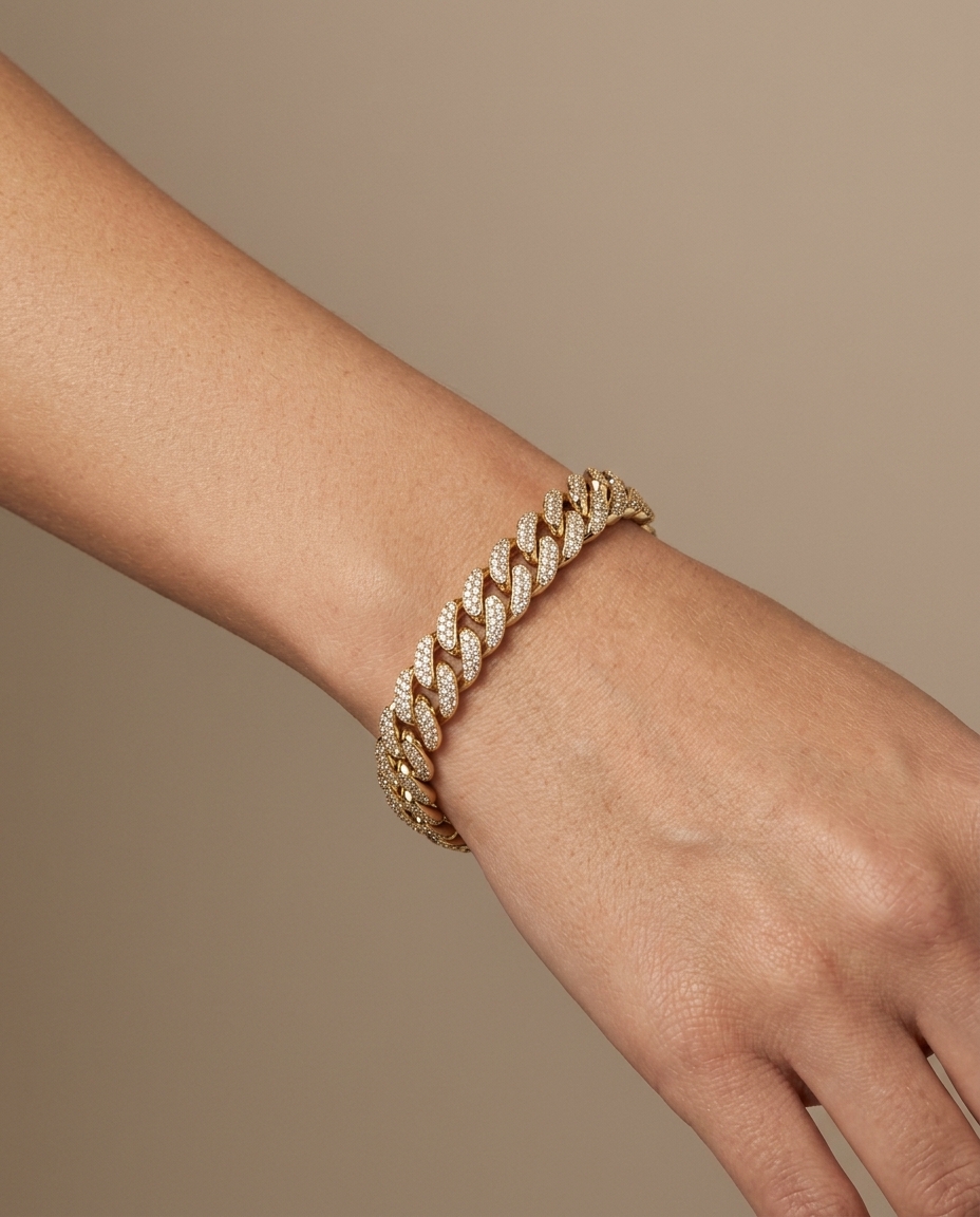 14KT Gold Diamond Miami Cuban Bracelet on model