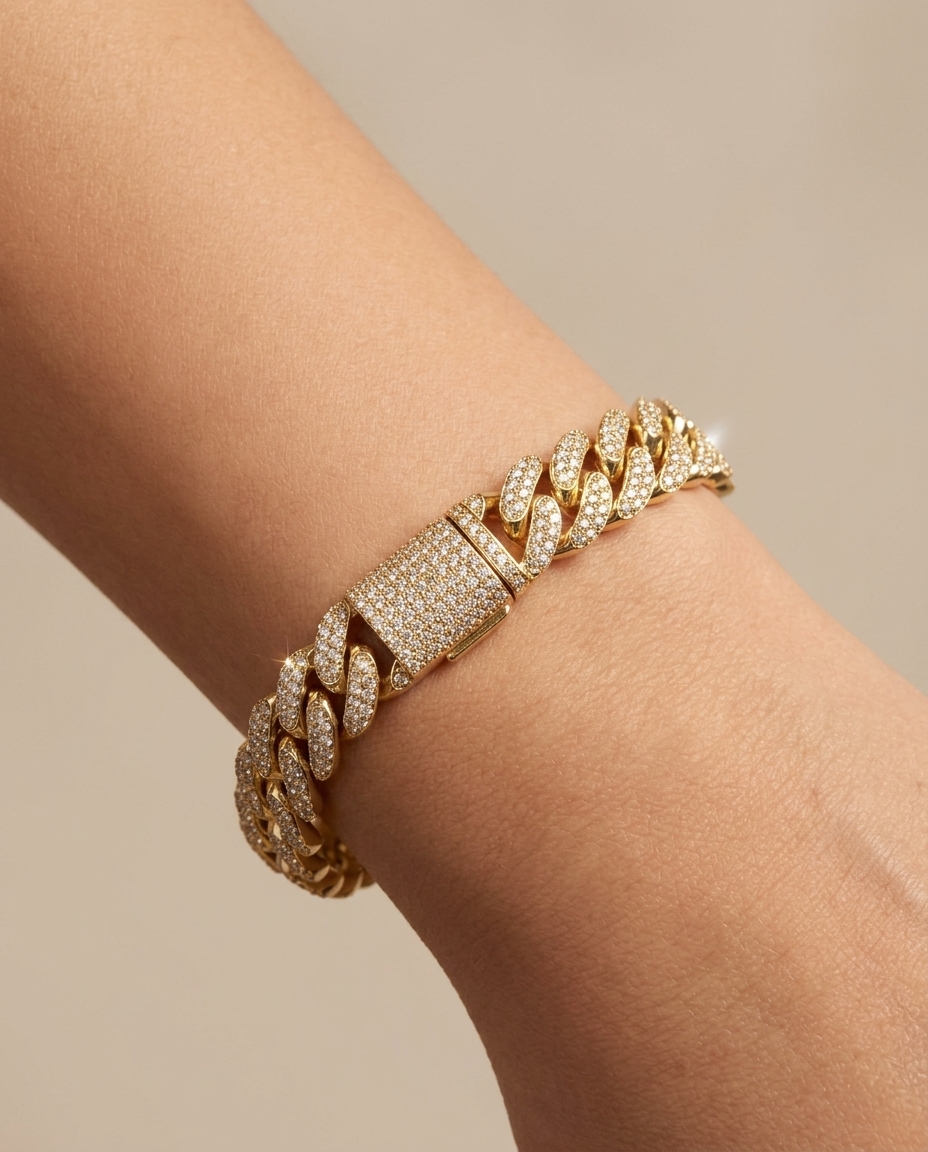 14KT Gold Diamond Miami Cuban Bracelet on model