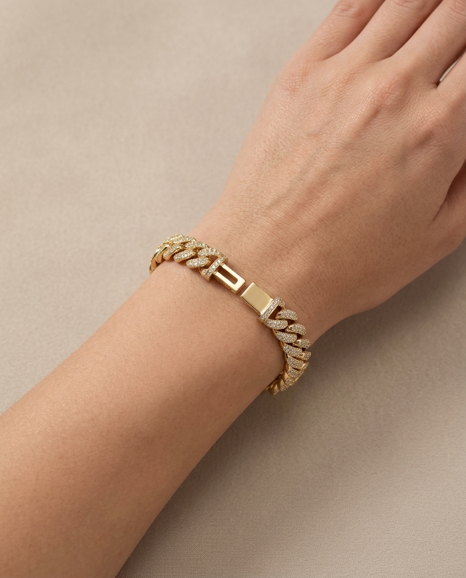 14KT Gold Diamond Miami Cuban Bracelet on model