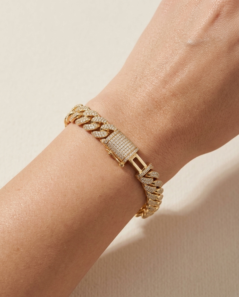14KT Gold Diamond Miami Cuban Bracelet on model