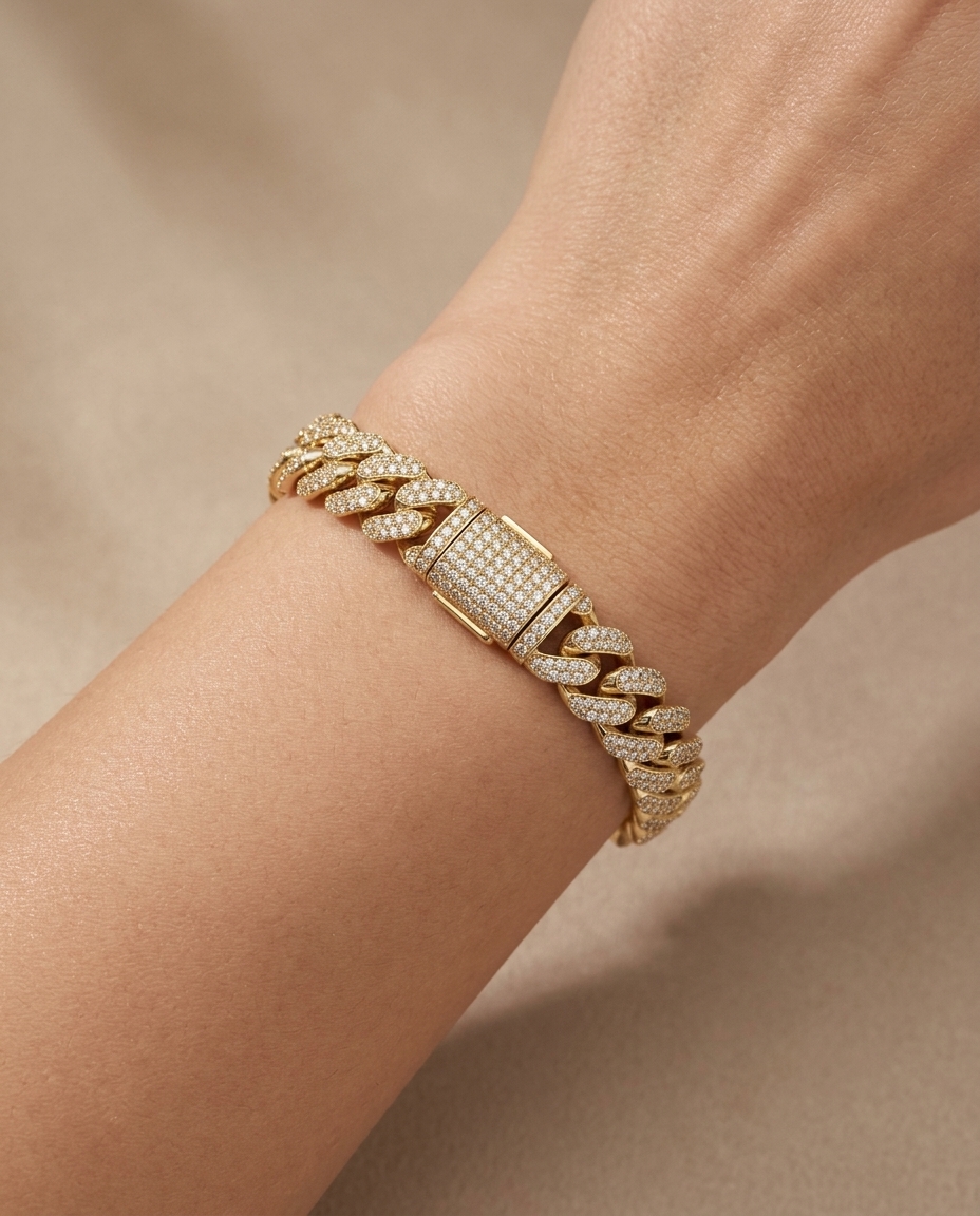 14KT Gold Diamond Miami Cuban Bracelet on model