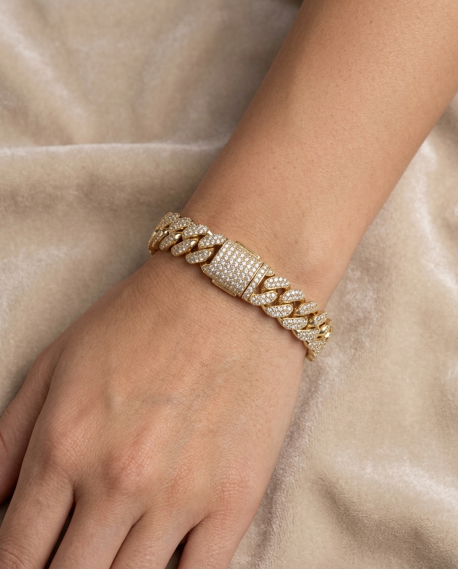 14KT Gold Diamond Miami Cuban Bracelet on model