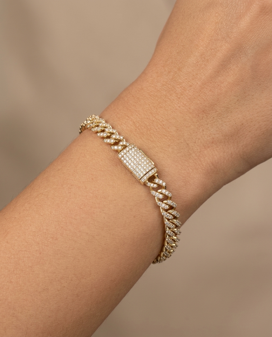 14KT Gold Diamond Miami Cuban Bracelet (3 MM) on model