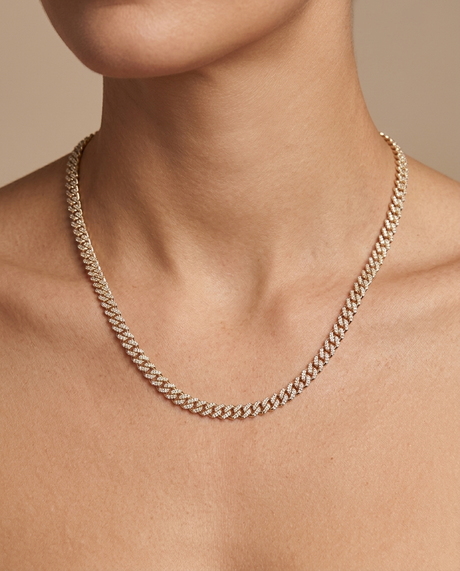 14KT Diamond Miami 3MM Cuban Necklace on model