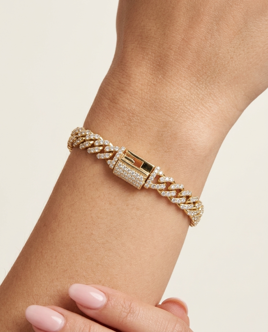 14KT Gold Diamond Miami Cuban Bracelet (4 MM) on model