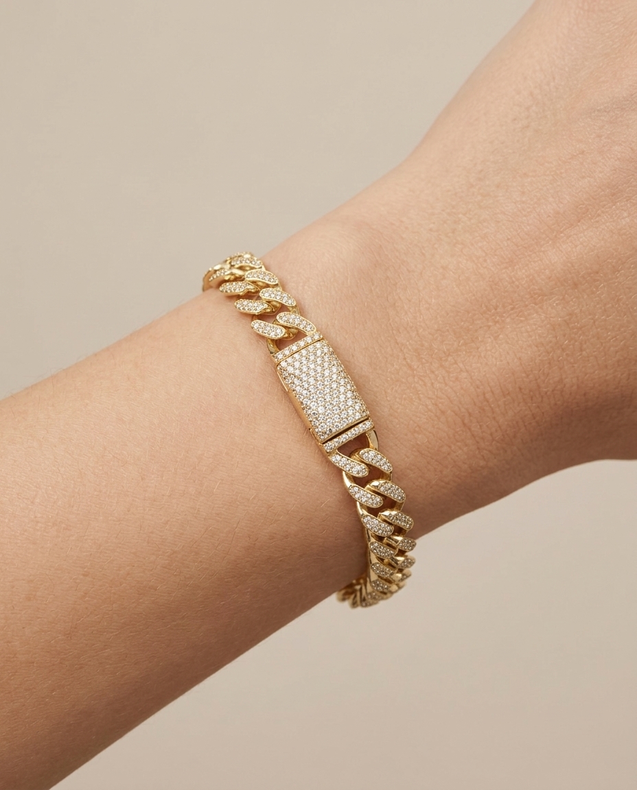 14KT Gold Diamond Miami Cuban Bracelet (6 MM) on model