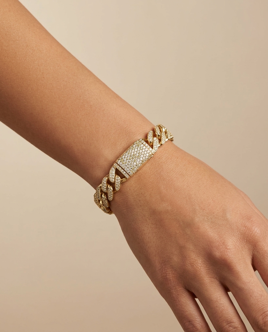 14KT Gold Diamond Miami Cuban Bracelet (6 MM) on model