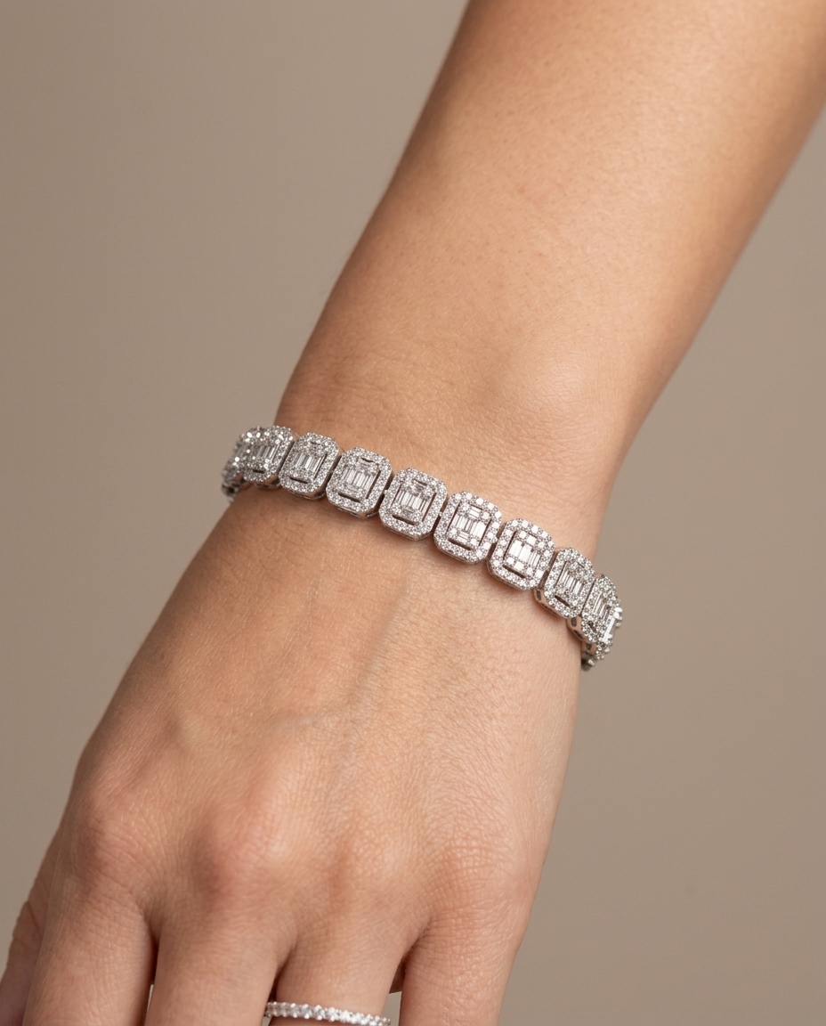 14KT Gold Diamond Bracelet on model