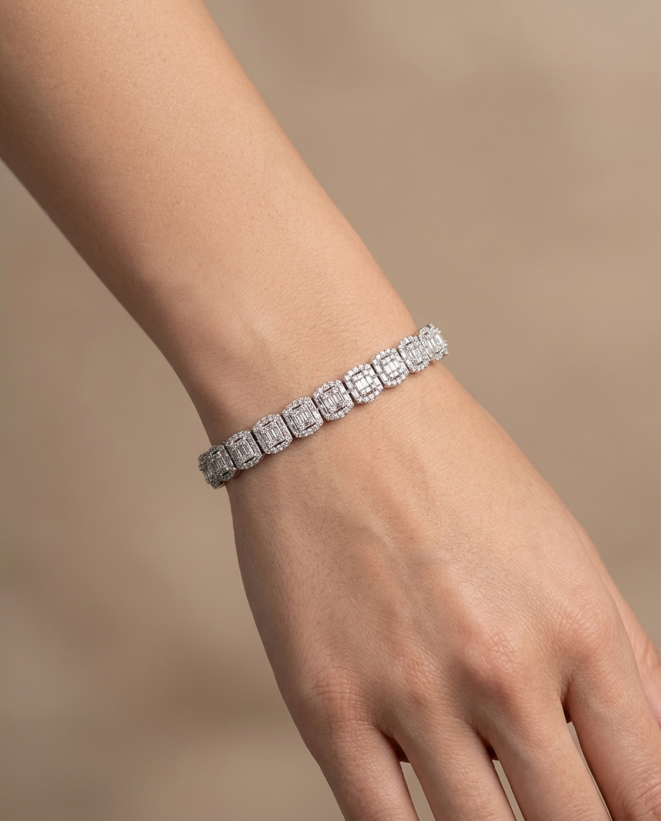 14KT Gold Diamond Bracelet on model