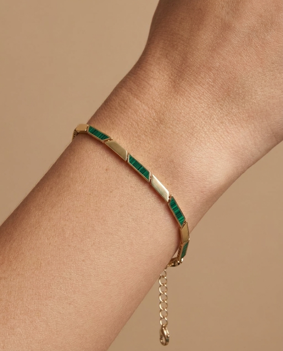 14KT Gold Malachite Bracelet on model