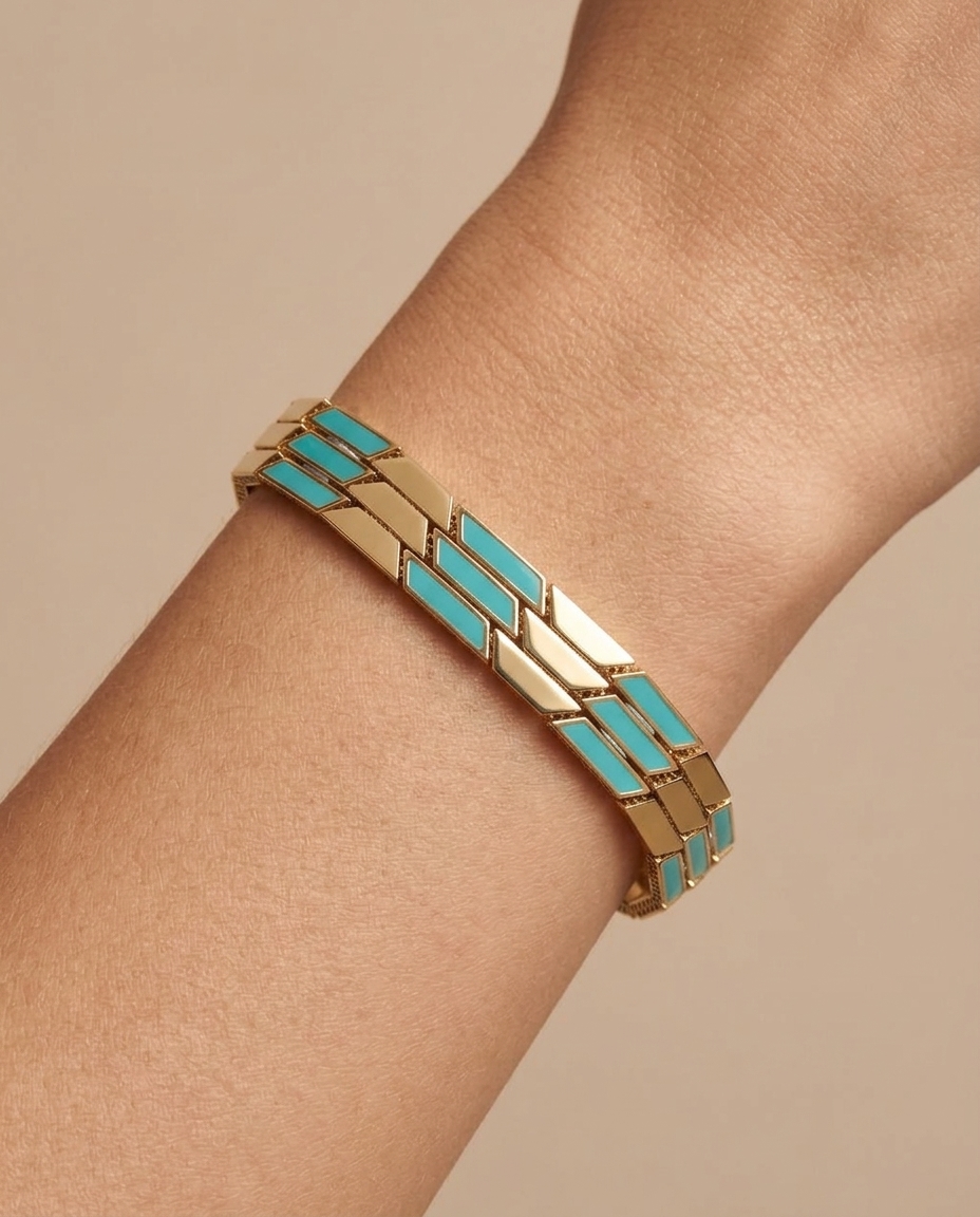 14KT Yellow Gold Turquoise 7" Bracelet on model