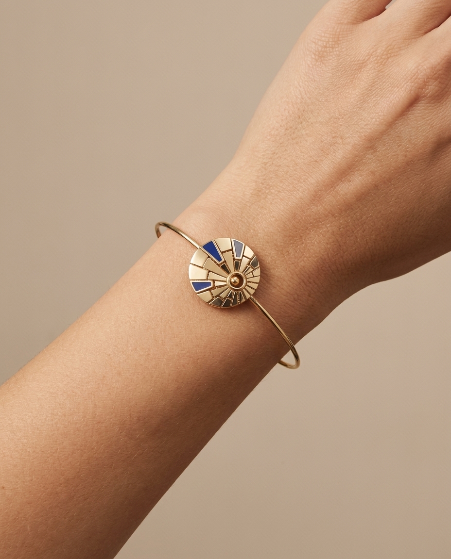 14KT Yellow Gold Lapis Bangle on model