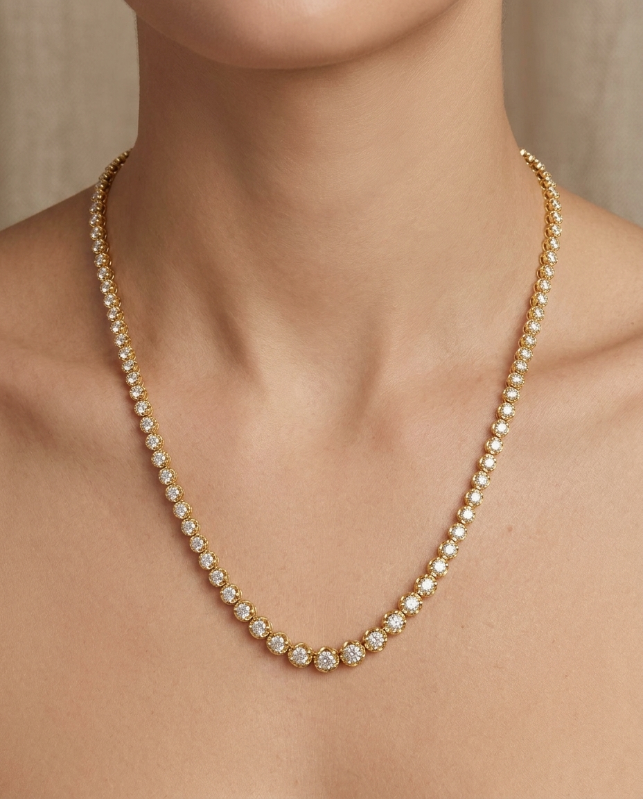 14KT Diamond Tennis Necklace on model
