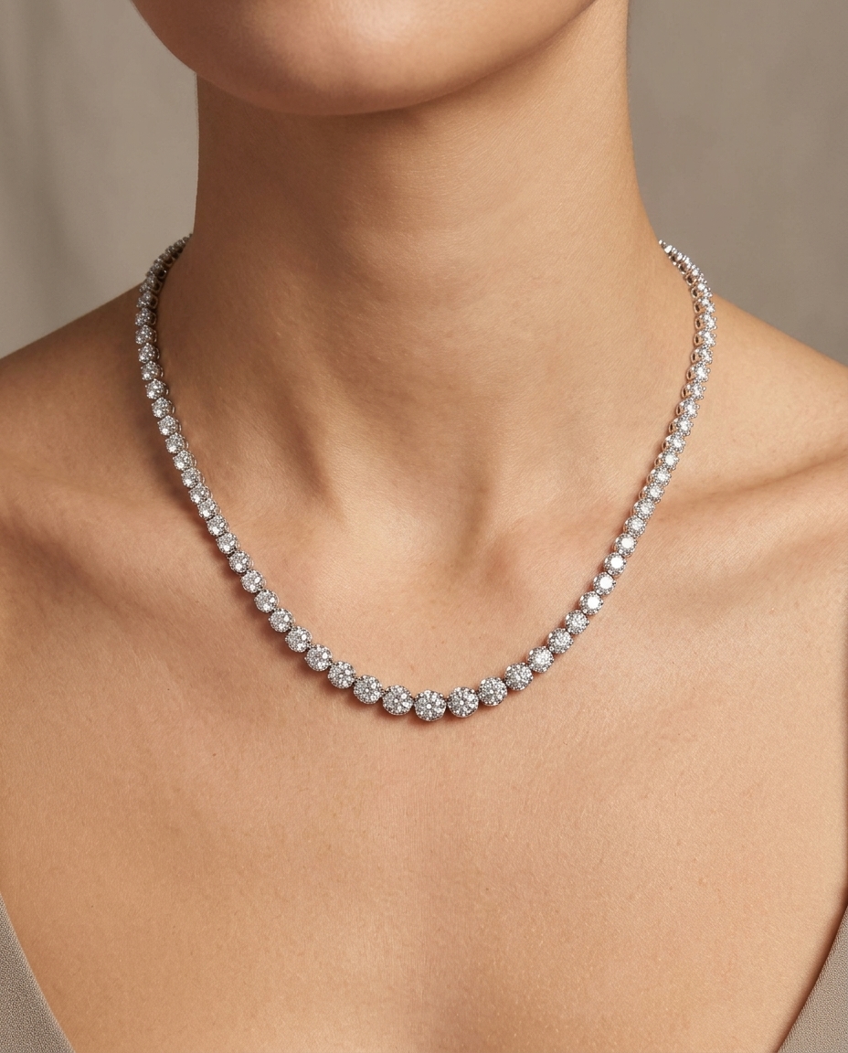 14KT Diamond Tennis Necklace (5.00 CTS) on model