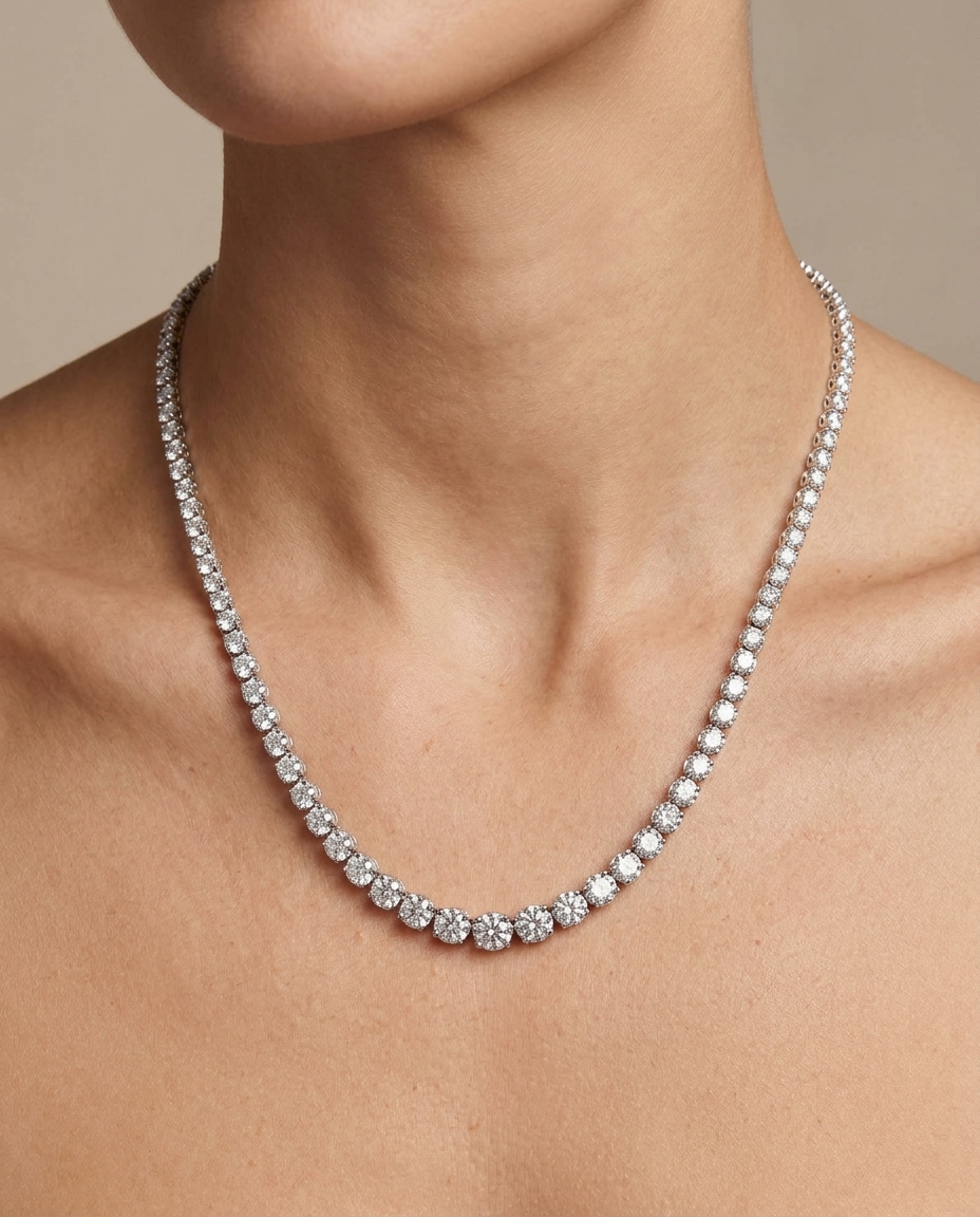 14KT Diamond Tennis Necklace (5.00 CTS) on model