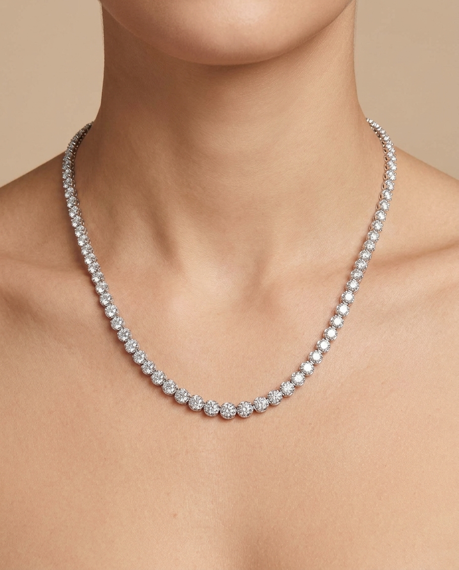 14KT Diamond Tennis Necklace (5.00 CTS) on model