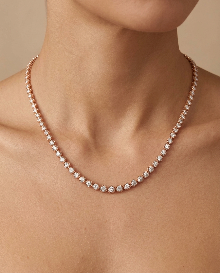 14KT Diamond Tennis Necklace on model