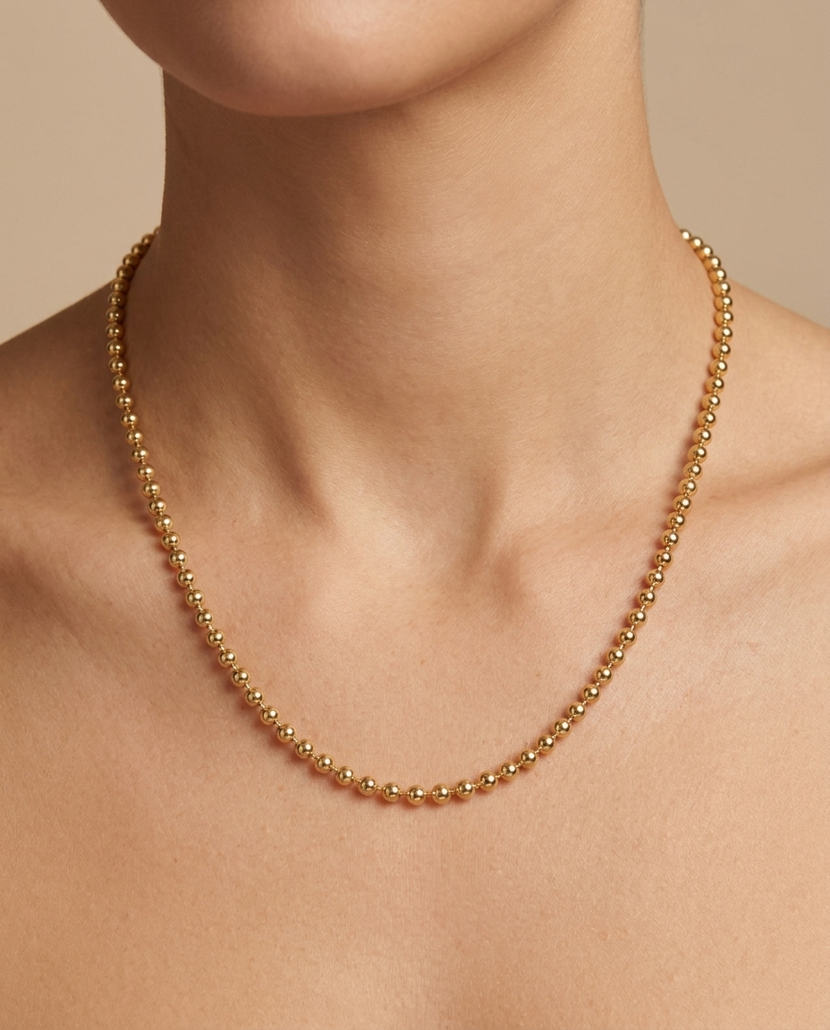 14KT Yellow Gold Ball Necklace on model
