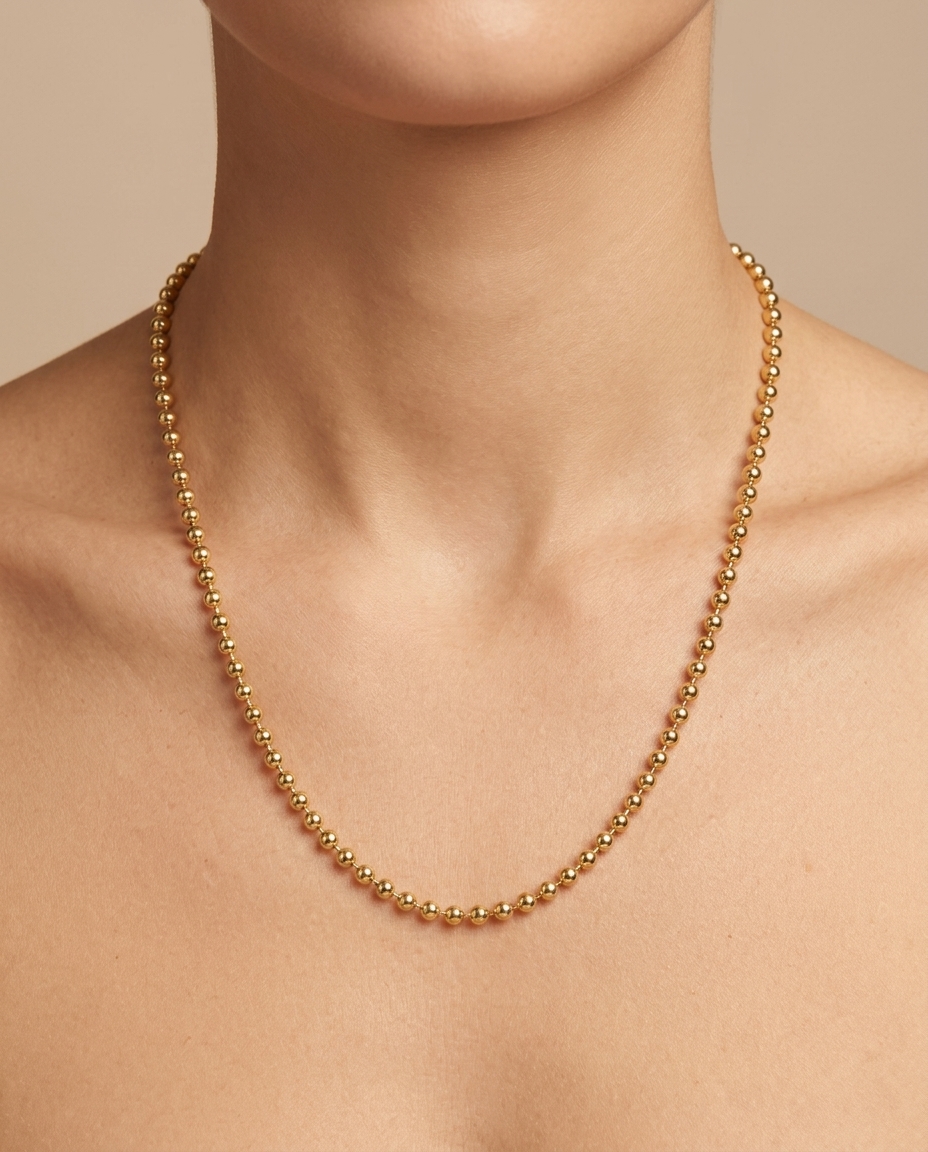 14KT Yellow Gold Ball Necklace on model