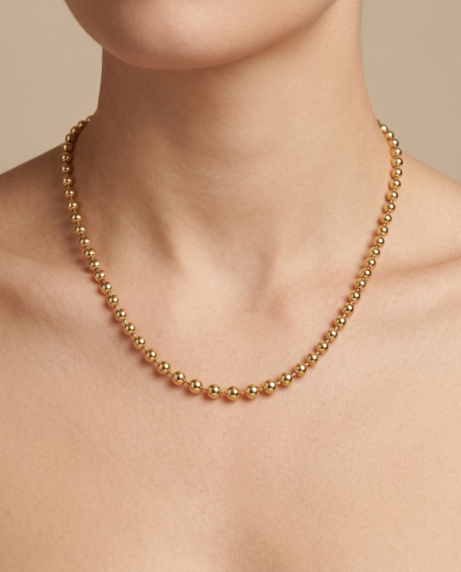 14KT Yellow Gold Ball Necklace on model