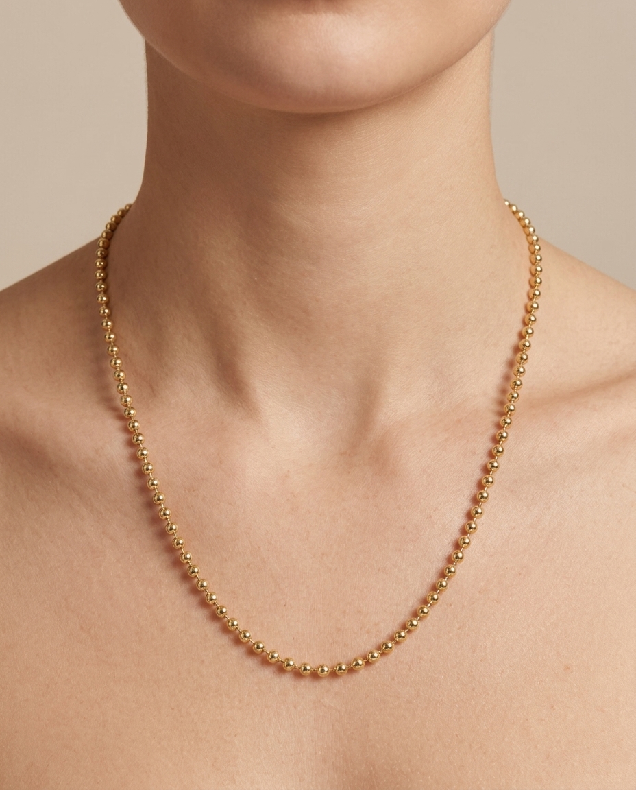 14KT Yellow Gold Ball Necklace on model