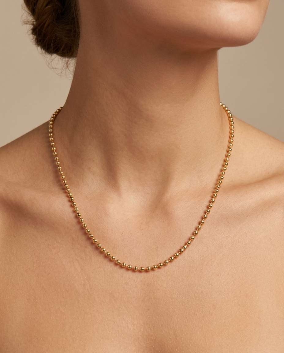 14KT Yellow Gold Ball Necklace on model