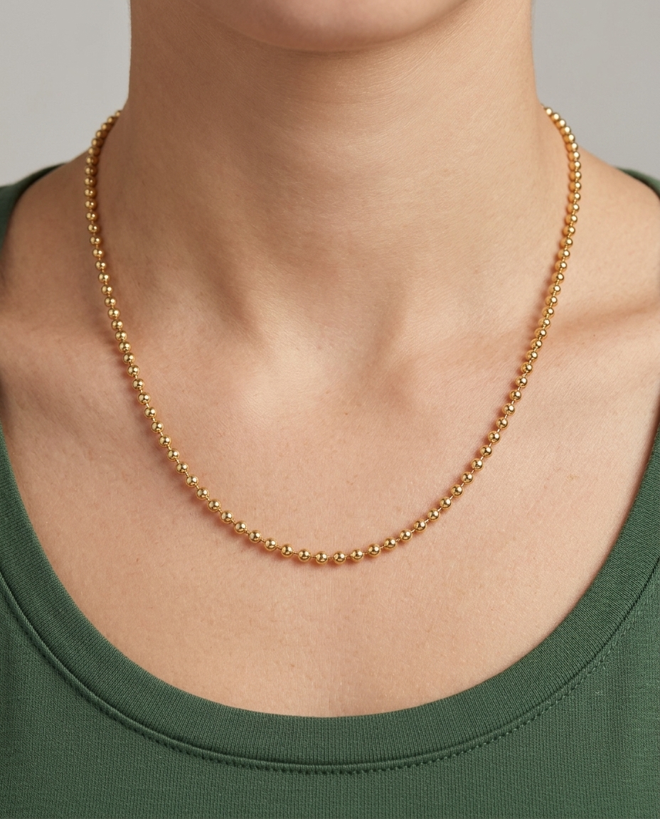 14KT Yellow Gold Ball Necklace on model
