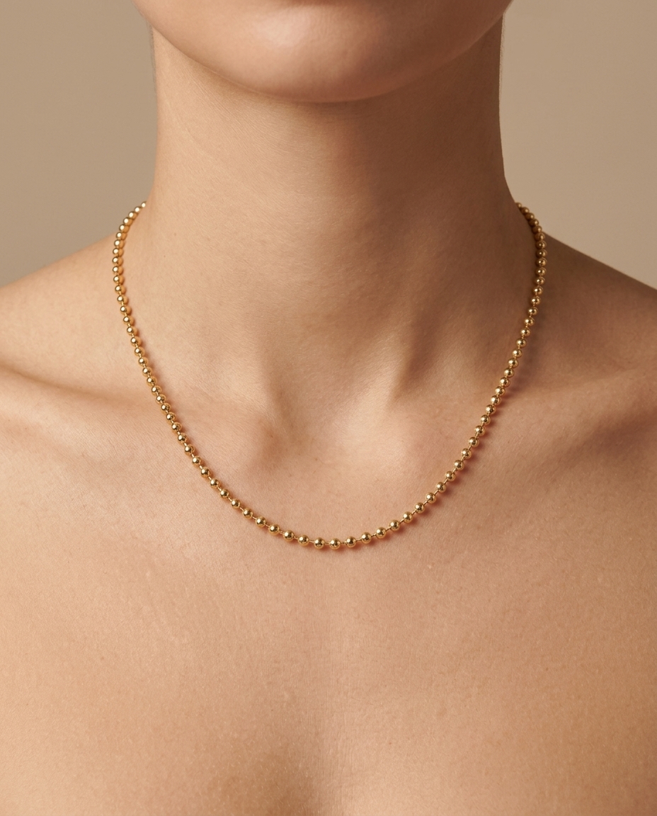 14KT Yellow Gold Ball Necklace on model