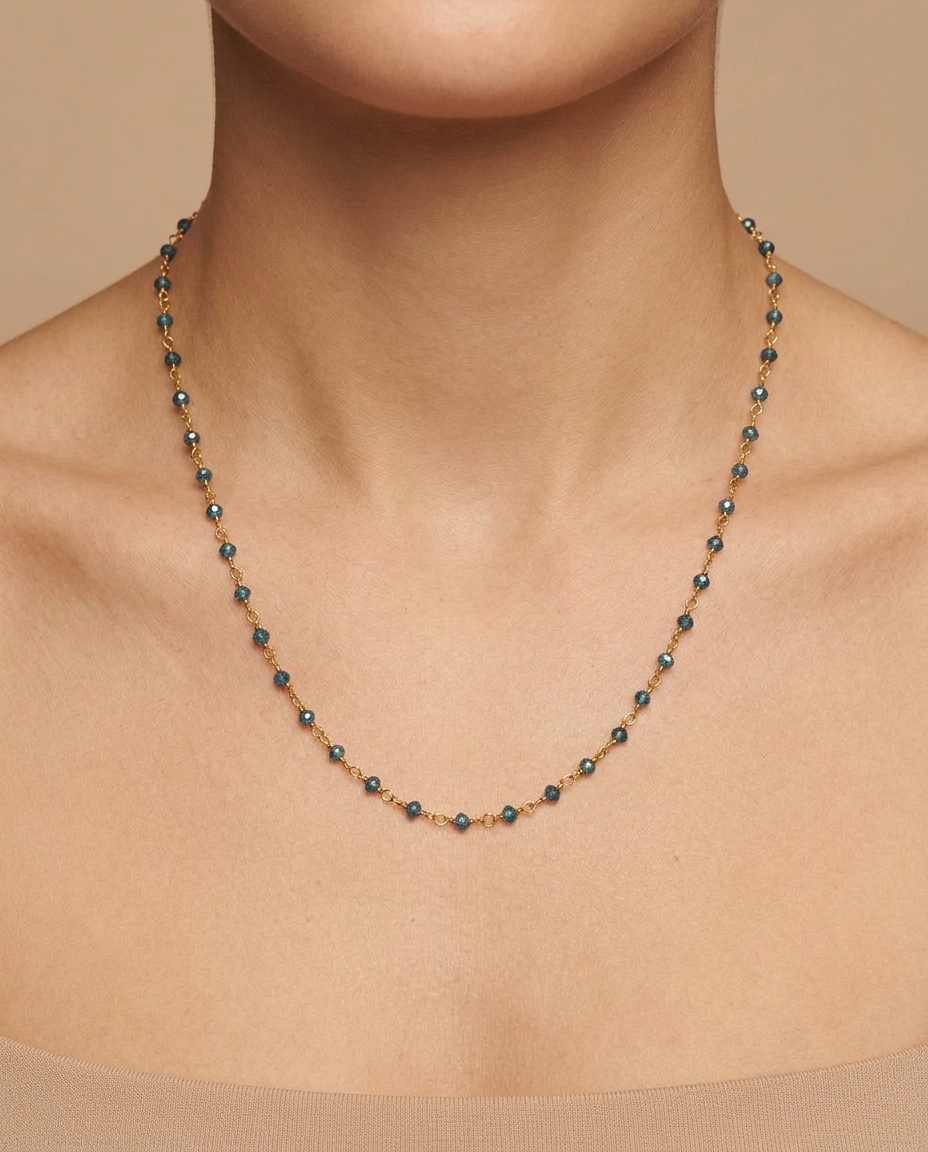 18KT Diamond Wire Wrap Beads Necklace on model