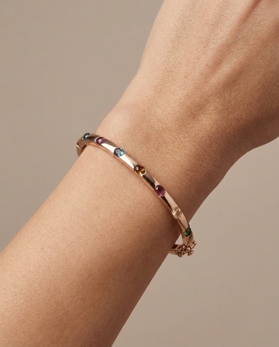 Watermelon Tourmaline Bangle on model