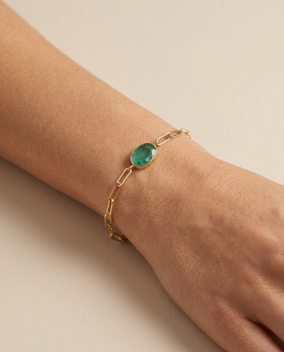 14KT Gold Emerald Bracelet on model