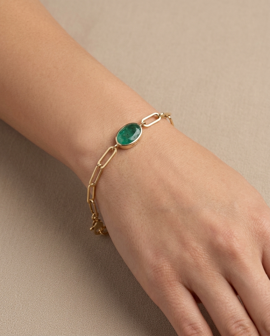 14KT Gold Emerald Bracelet on model