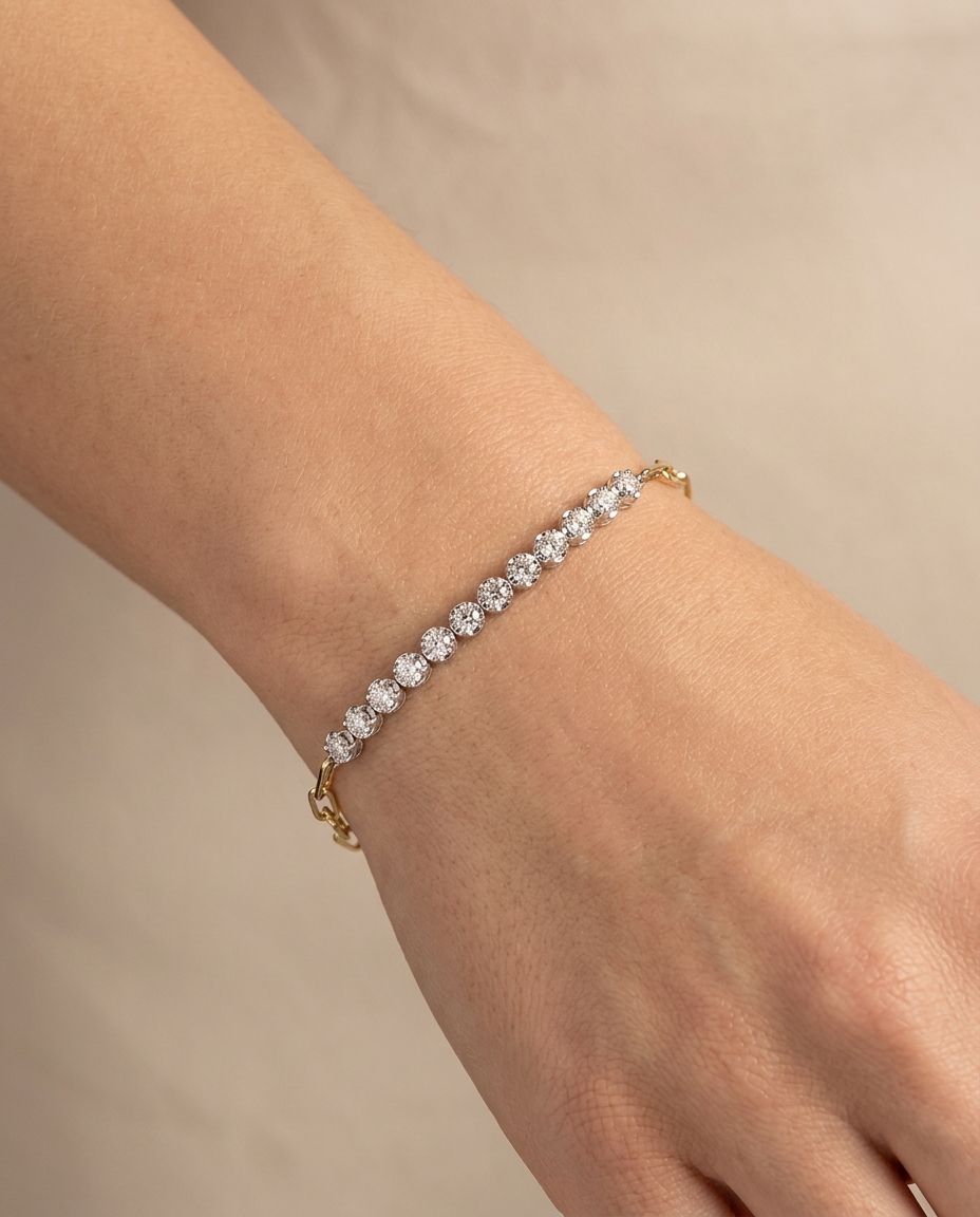 14KT Diamond Tennis Bracelet with Paperclip on model