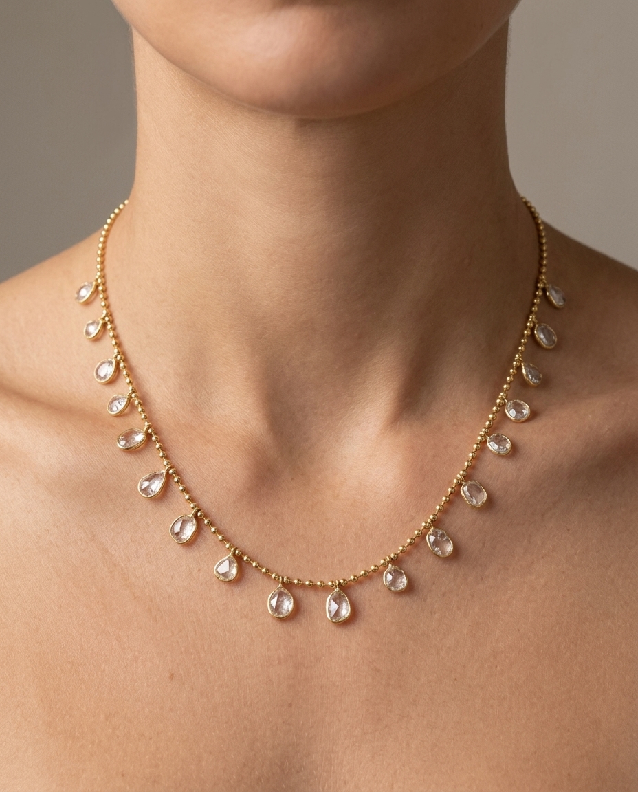 14KT Yellow Gold Diamond Slice Dangling Necklace on model