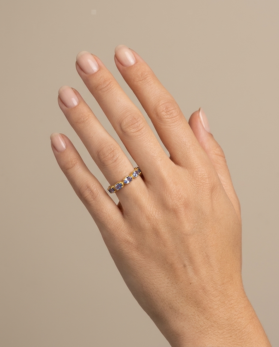 18KT Yellow Gold Tanzanite Ring on model