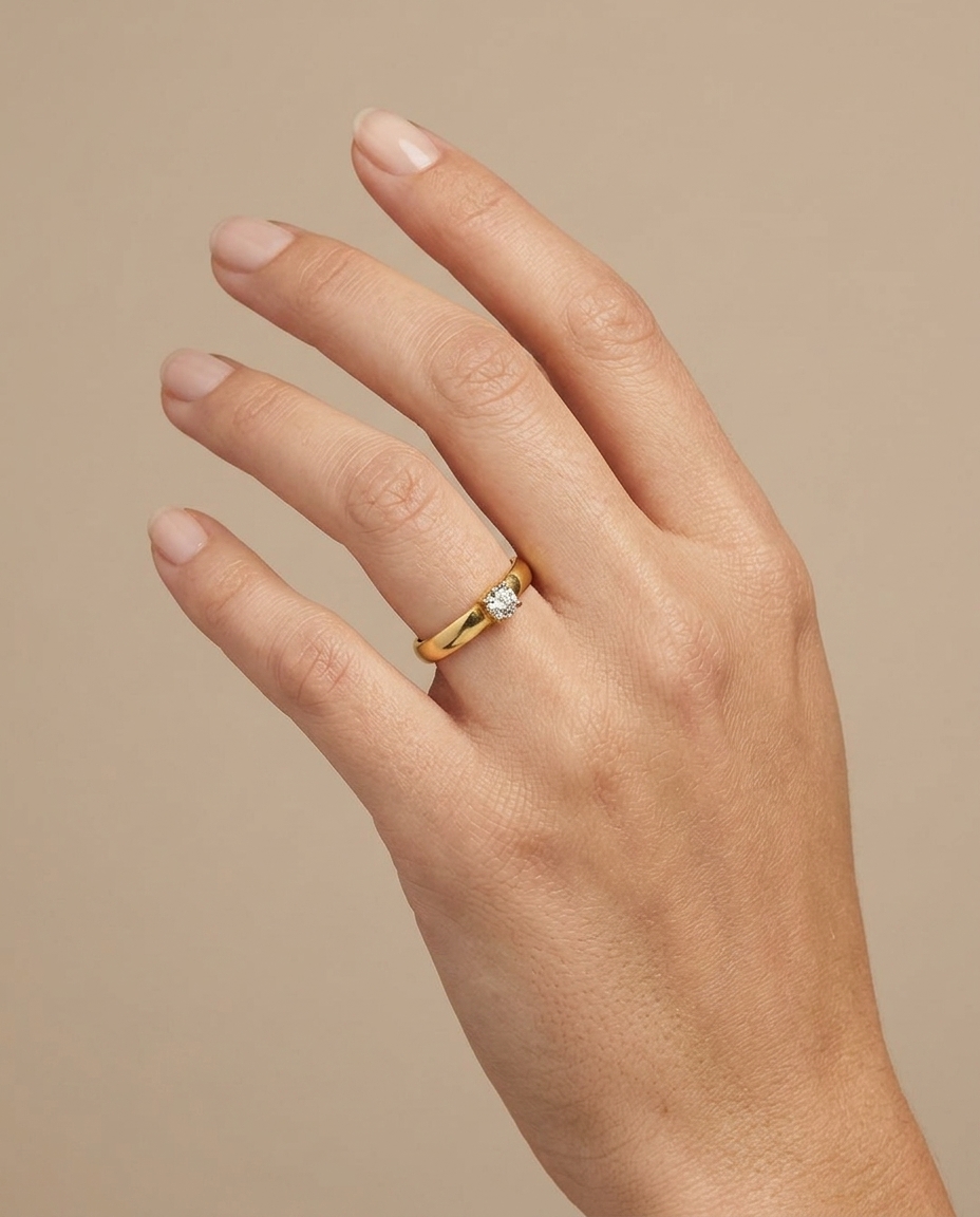 18KT Yellow Gold Diamond Ring on model