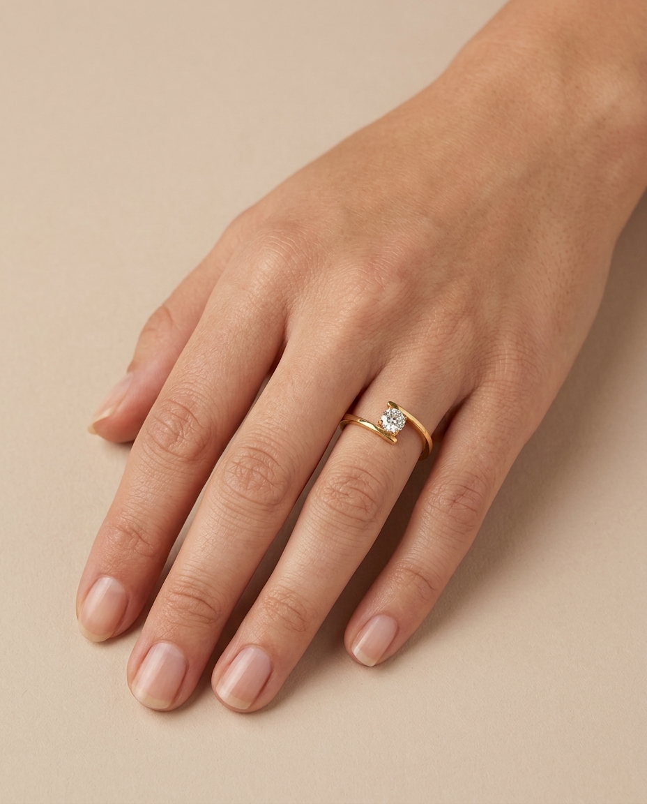 18KT Yellow Gold Diamond Ring on model