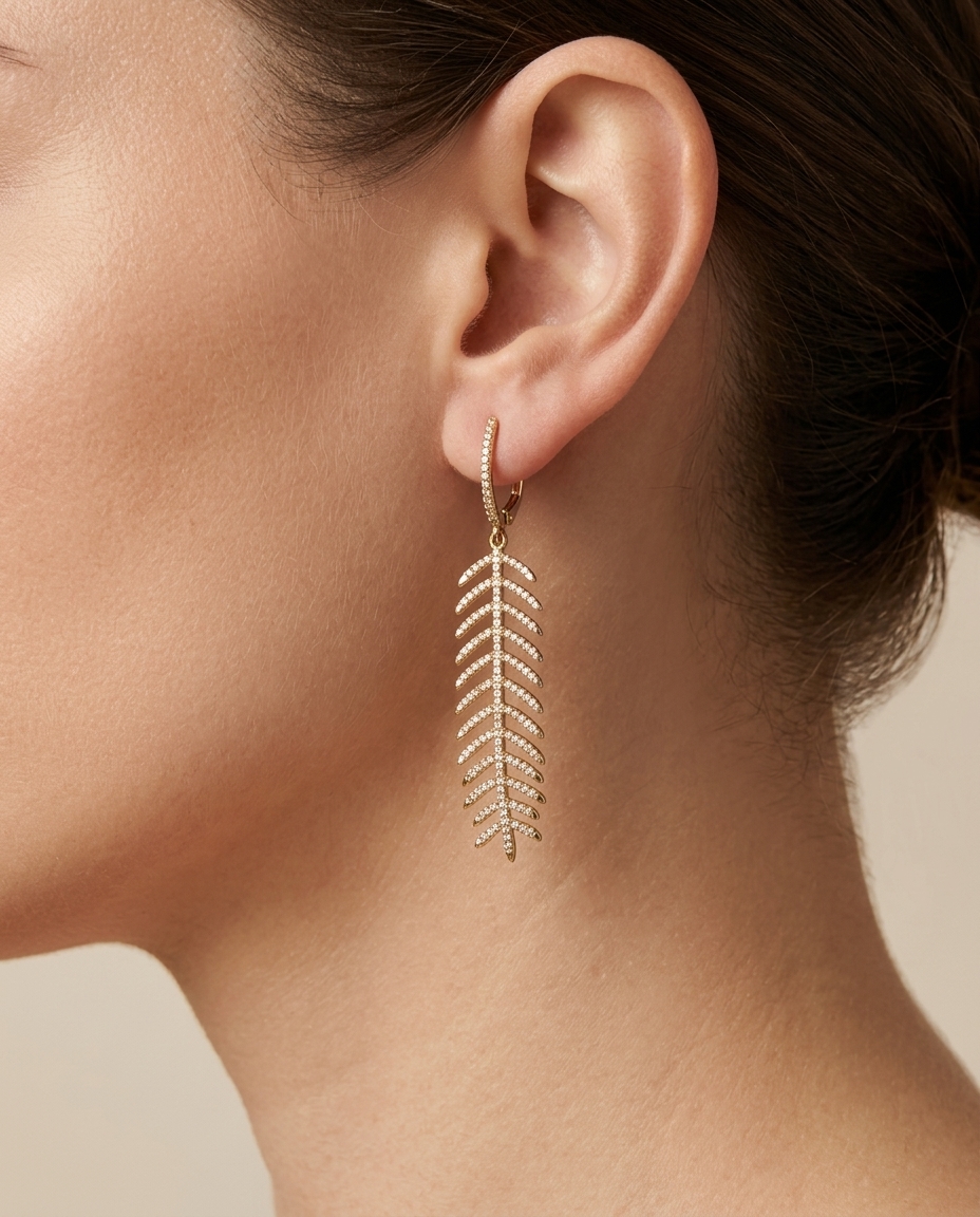 14KT Yellow Gold Diamond Earring on model