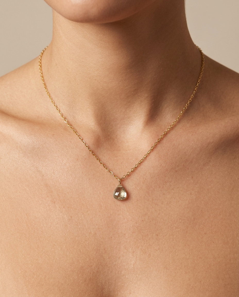 14KT Yellow Gold Diamond Rose Cut Necklace on model
