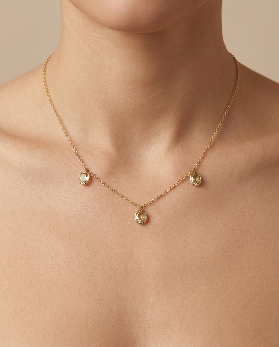 14KT Yellow Gold Diamond Rose Cut Necklace on model