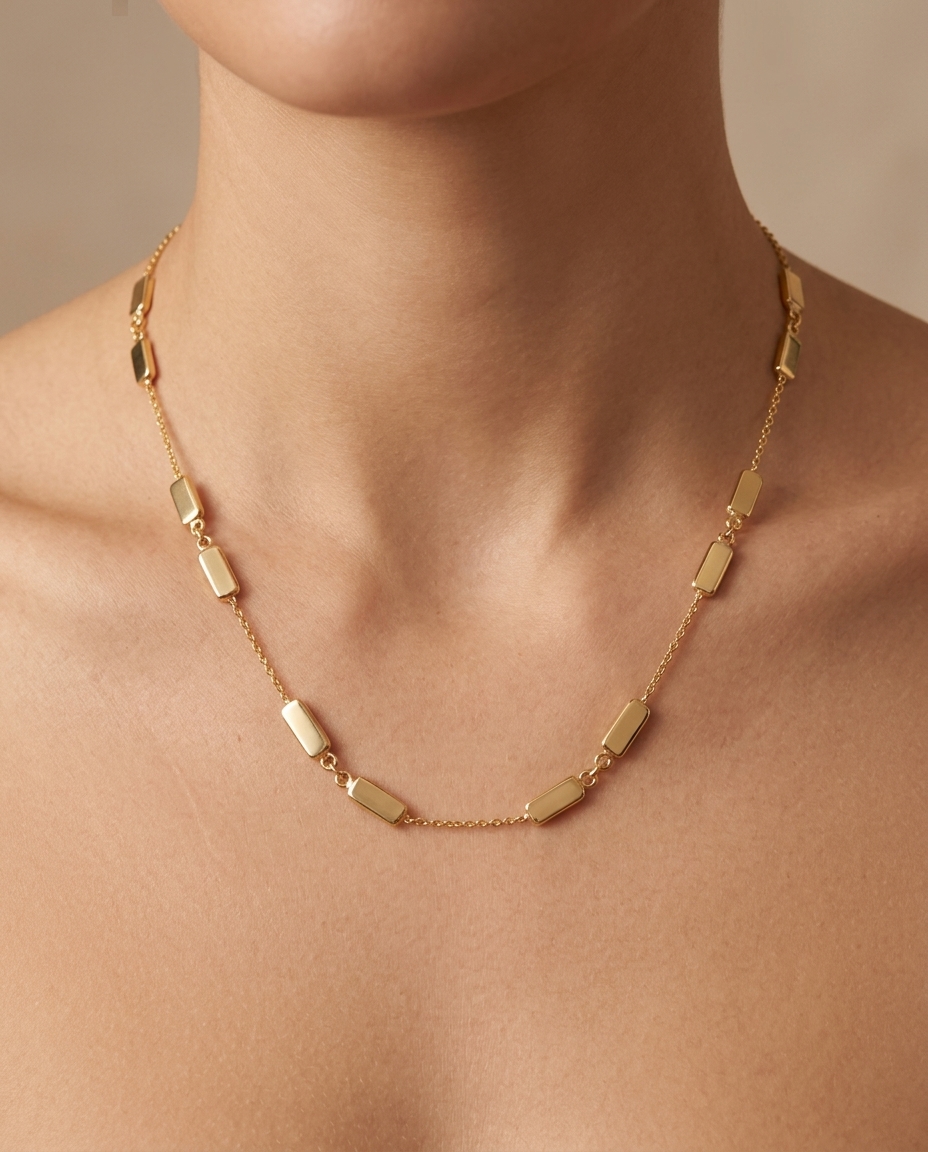 18KT Yellow Gold Tourmaline Station Necklace on model